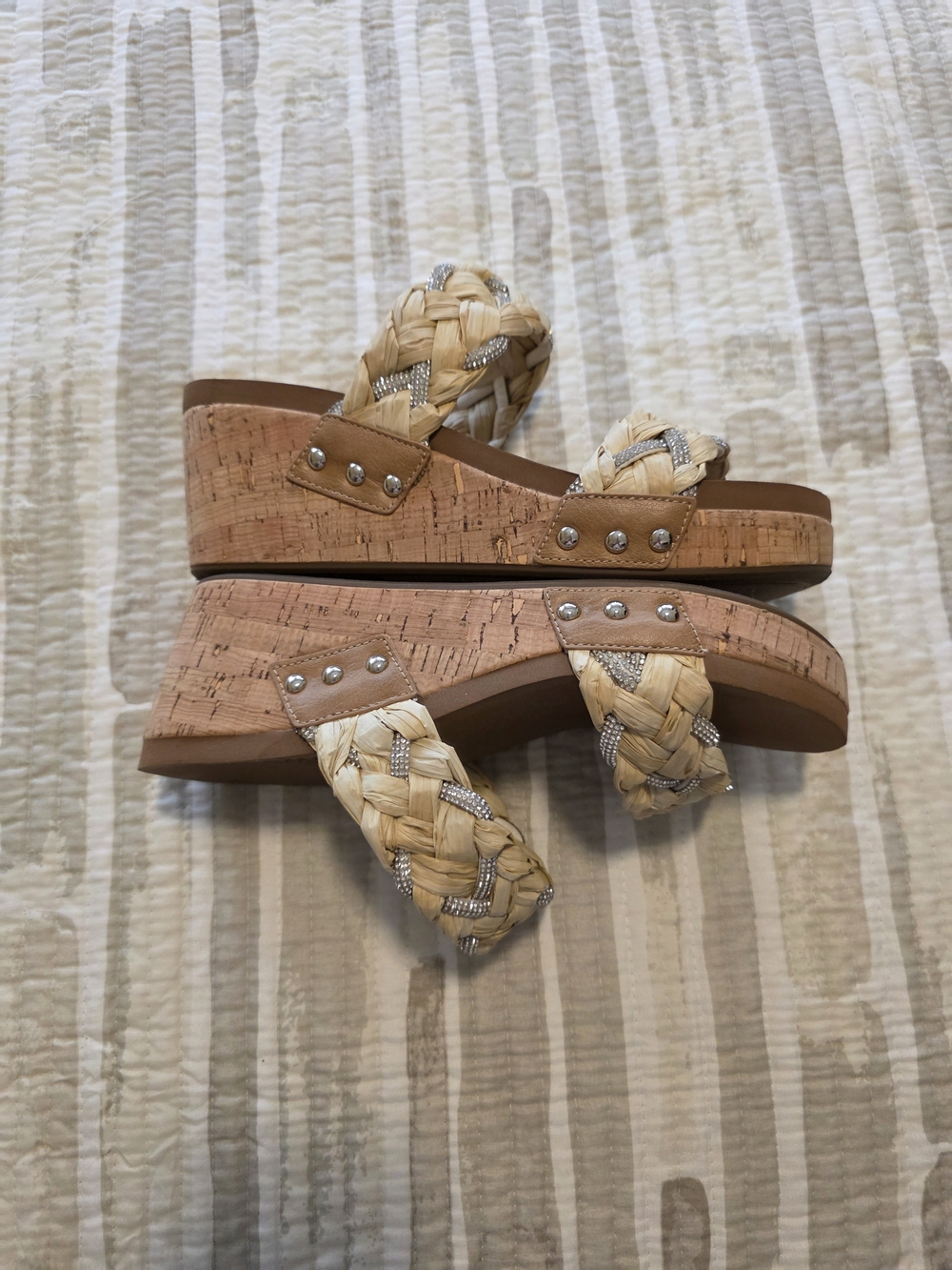 Corkys Cream Braided Cork Platform Wedge Sandals with Metallic Trim - Picture 4 of 4